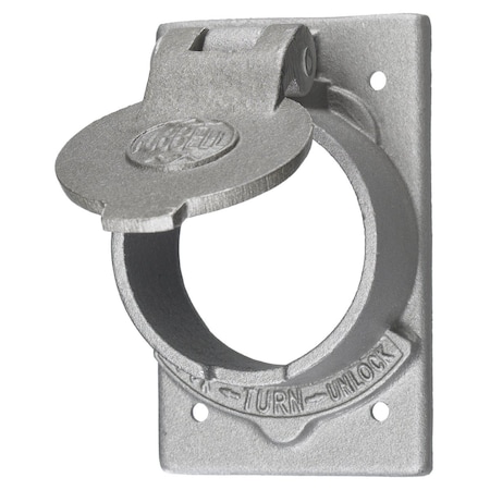 Hubbell Wiring Device-Kellems Wallplates and Boxes, Non-Weatherproof Covers, 1-Gang, 1) 50A Locking Opening, Standard Size, Cast Aluminum, With Lift Cover HBL7382